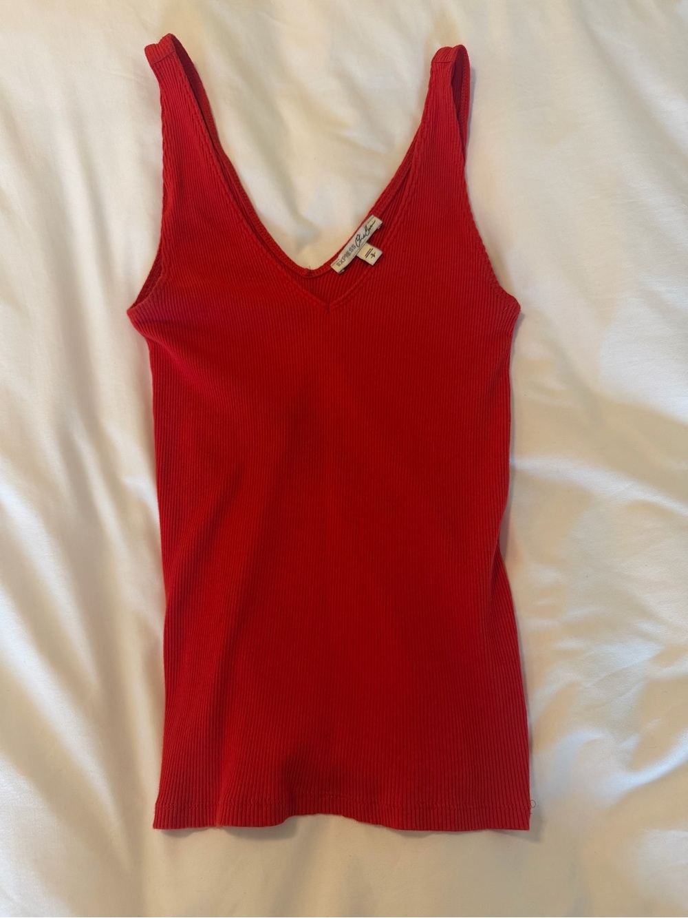 Express Red Ribbed V-Neck Tank - Women's